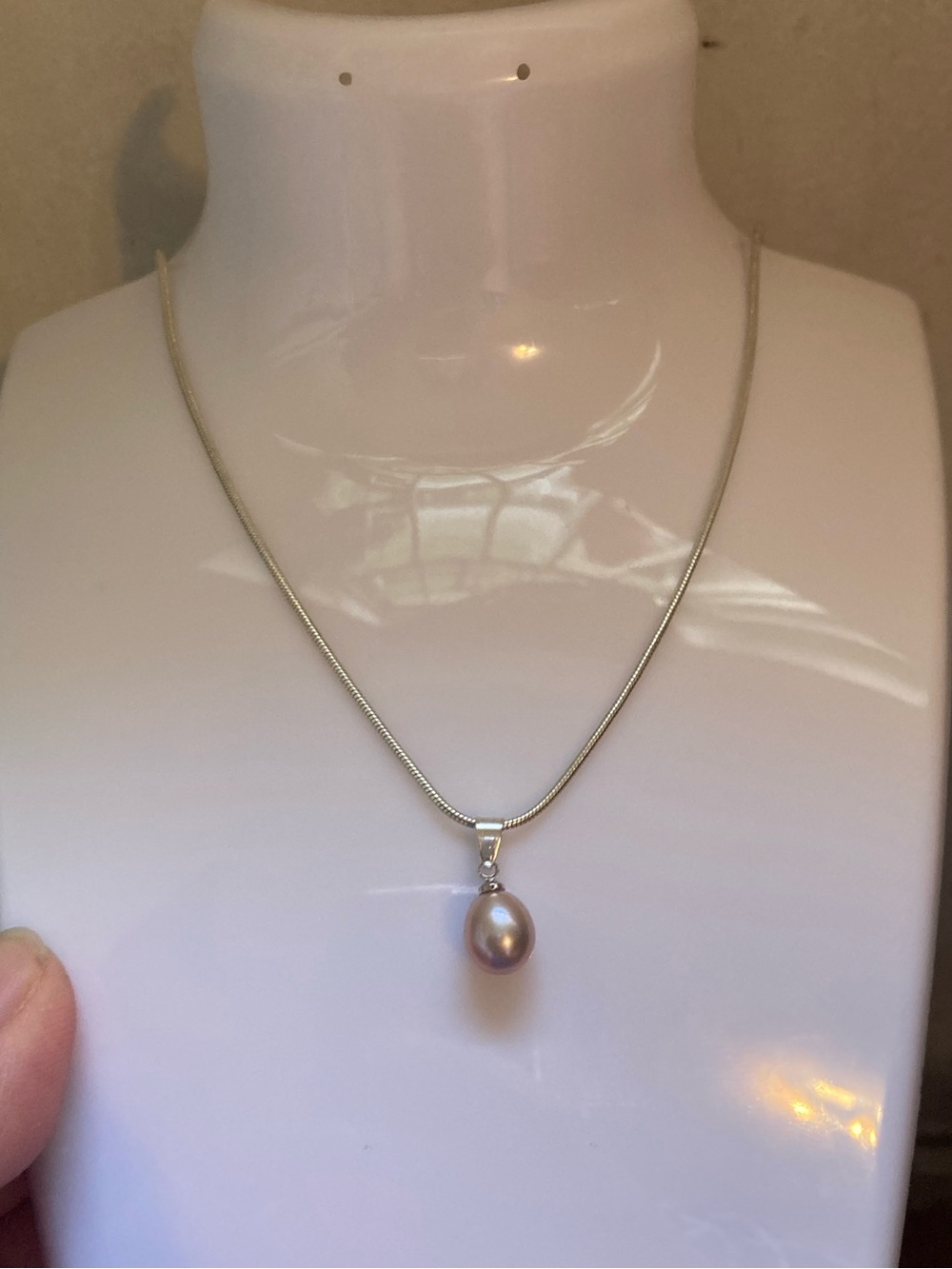 Classic Silver Pearl Drop Necklace - Pink Pearl Pendant